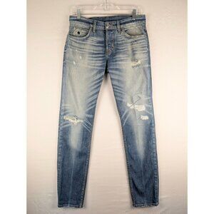 Hudson Jeans Mens 30x32 Blue Axl Skinny Button Fly Distressed Denim